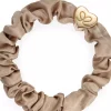 Gold Heart Silk Scrunchie - Sand