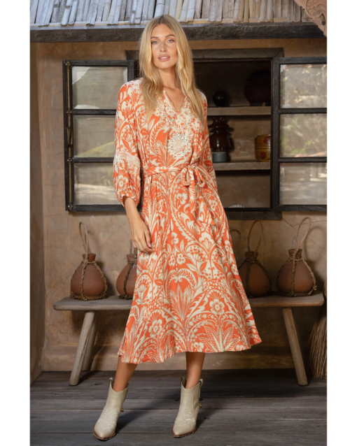 Mareva Dress - Beige/Orange