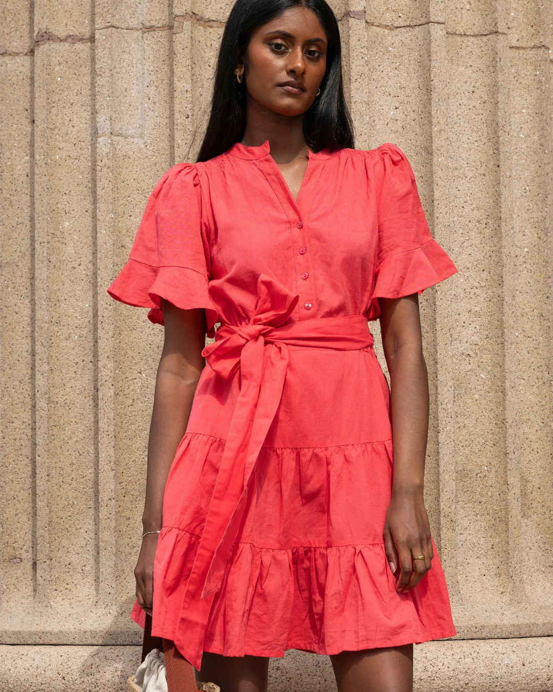Gaia Mini Dress - Lipstick Linen