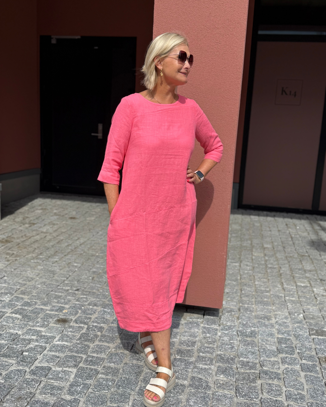 Dress long w/cuttings - Sweet Pink
