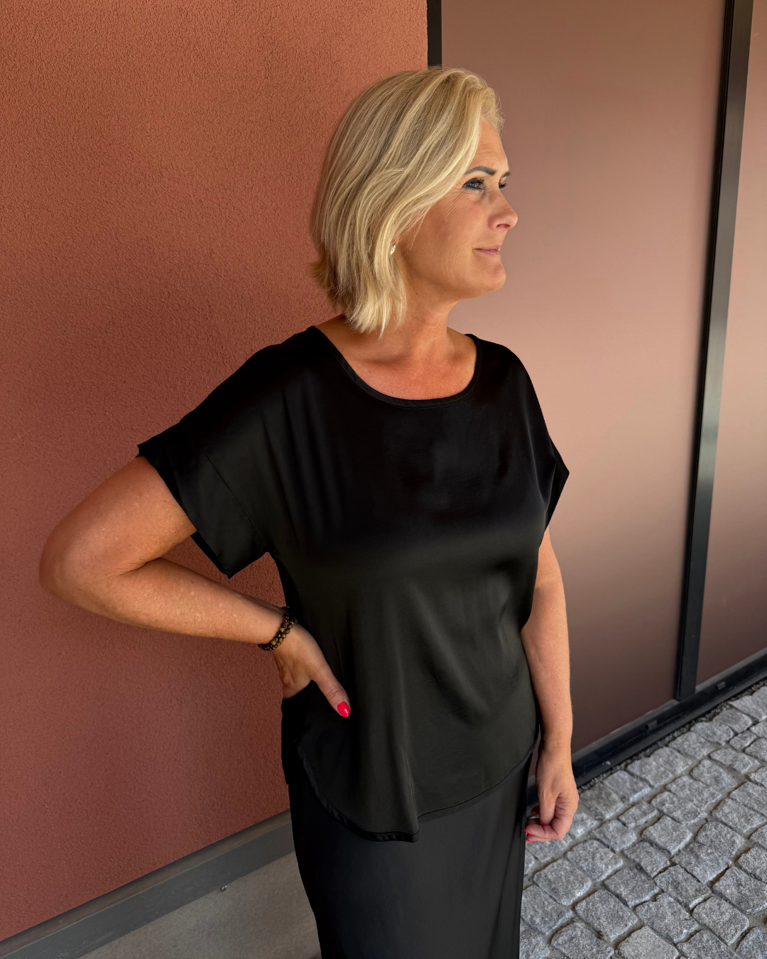 Short Sleeve Blouse Stretch - Nero