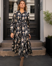 Vicky Midi Dress - Black Poplin