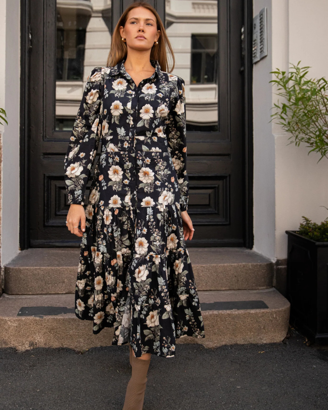 Vicky Midi Dress - Black Poplin