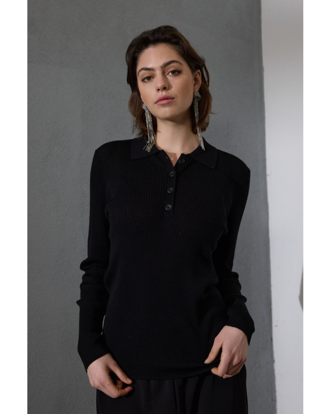 Freesia Knit Polo - Black