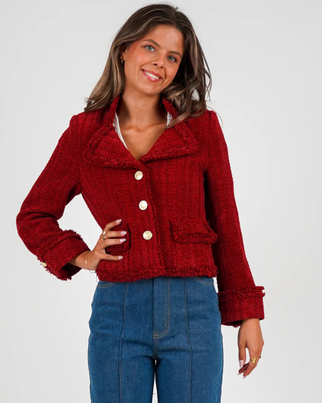 Tweed Jacket - Bordeaux/Red