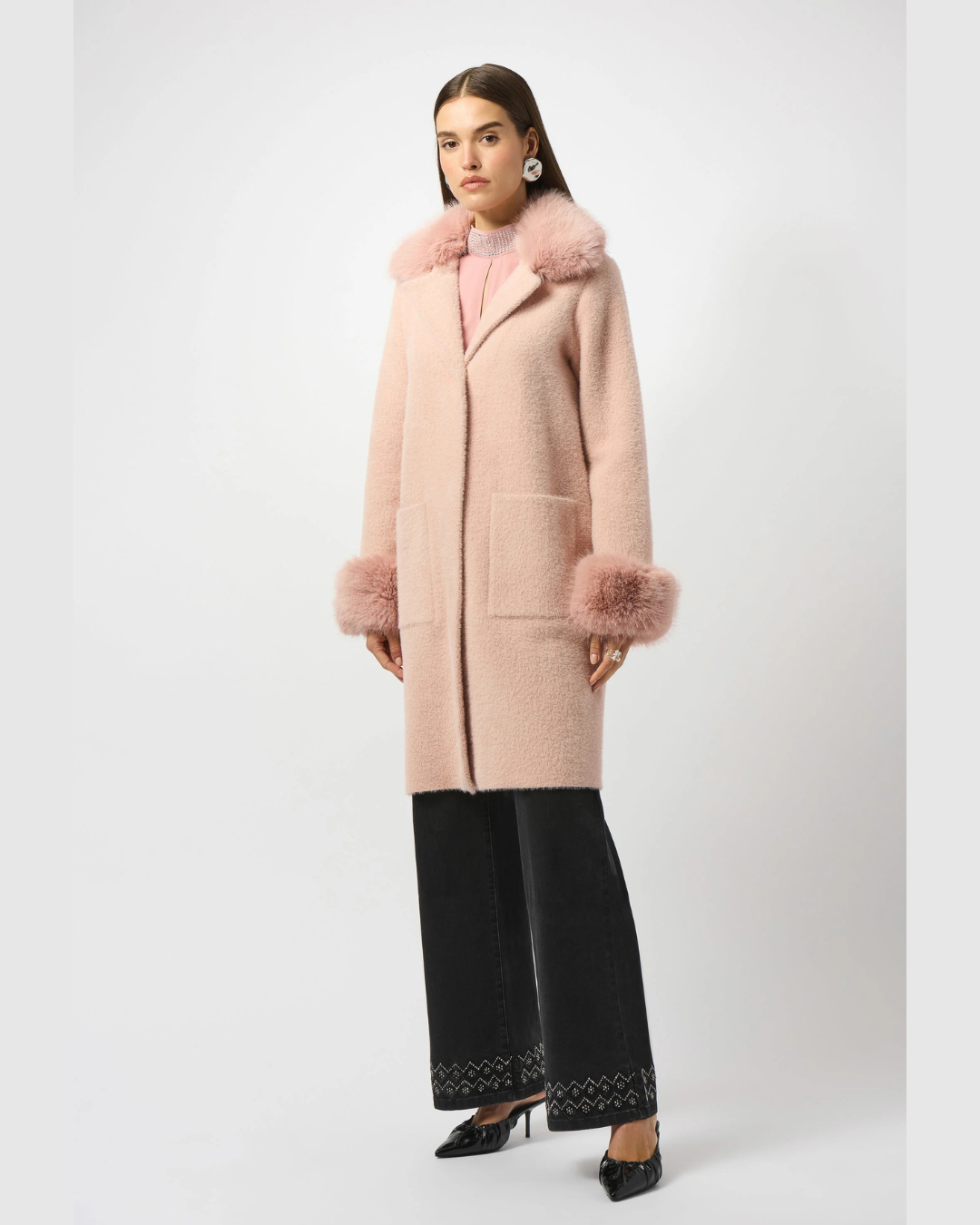 Fur Trim Shawl Coat - Rose
