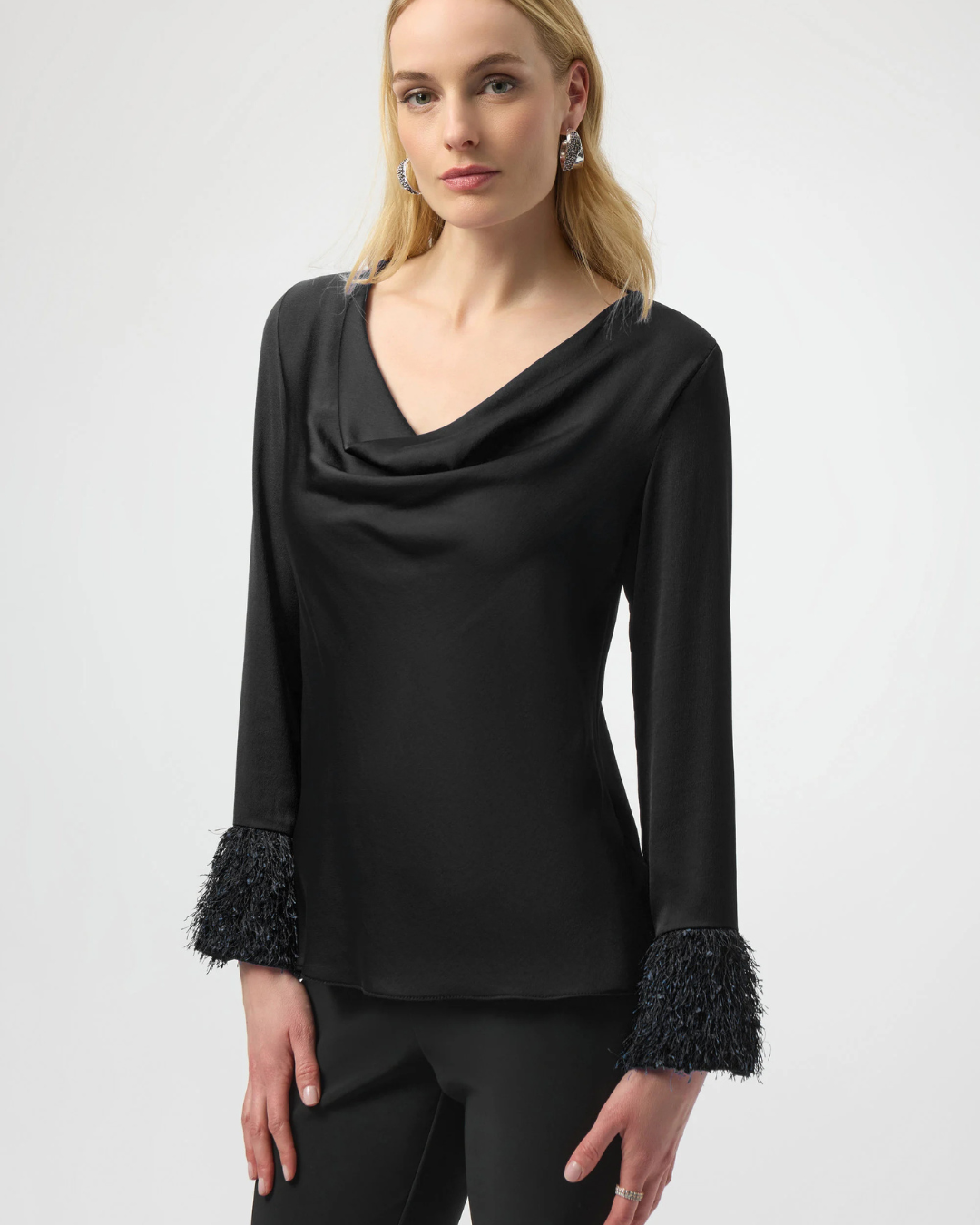 Chic Cowl Neck Pullover - Black