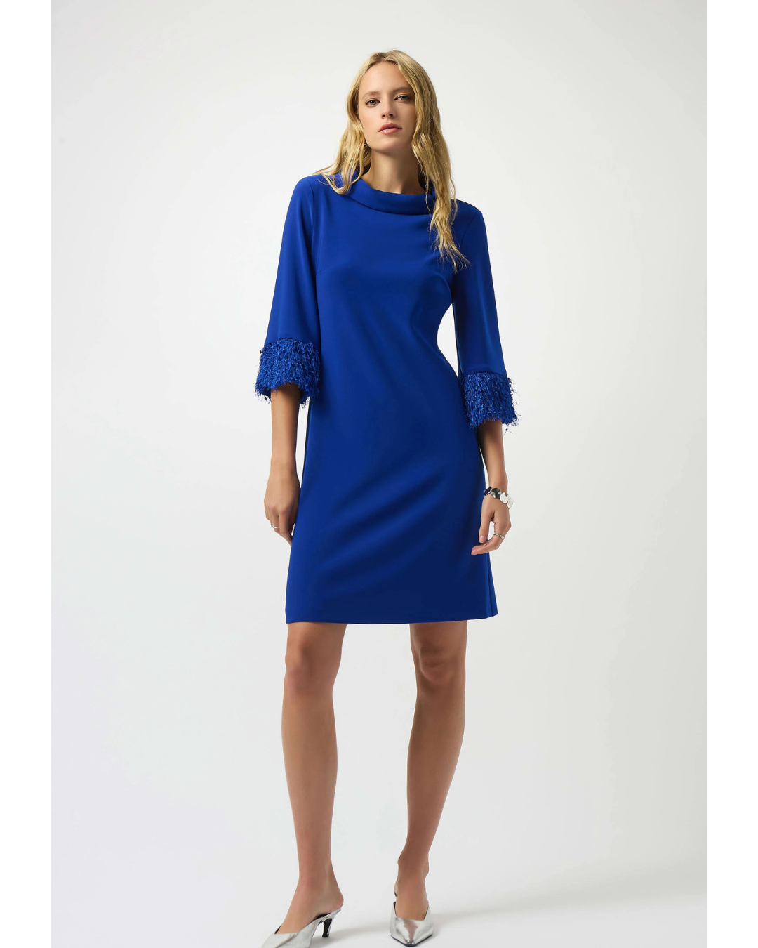 Mini Shift Dress With Fringe - Blue