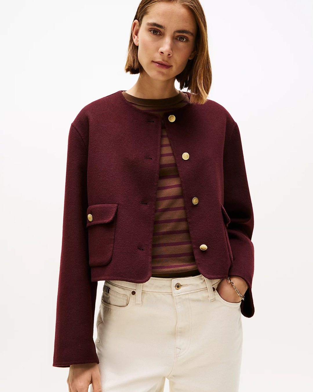 DF Wool Blend Reg Lady Jacket - Burgundy