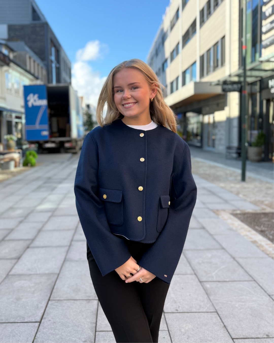 DF Wool Blend Reg Lady Jacket - Dark Navy