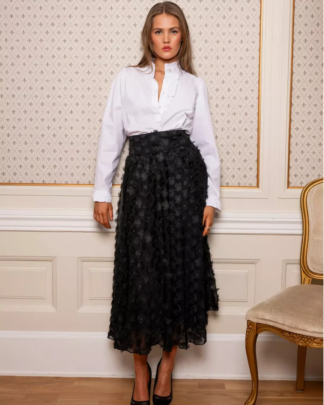 Astrid Skirt - Black Applique