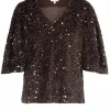 Sequin Blouse Shortsleeve - Nougat
