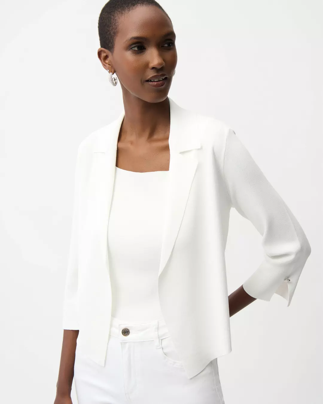 Viscose Blend Open-Front Cardigan - White