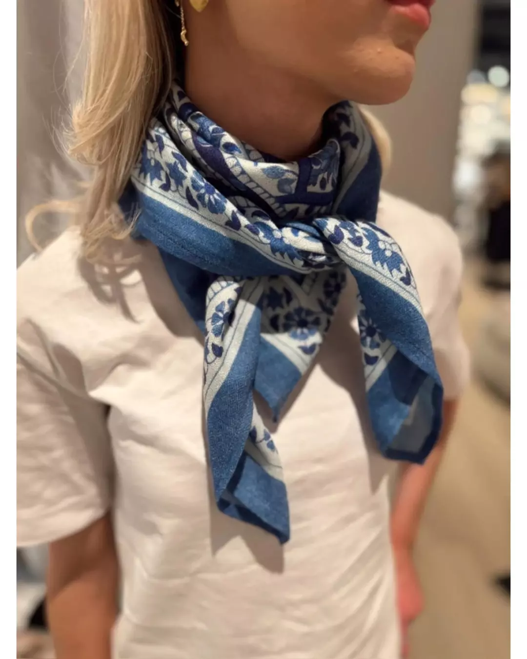 Wool Silk Scarf - Blue Paisley