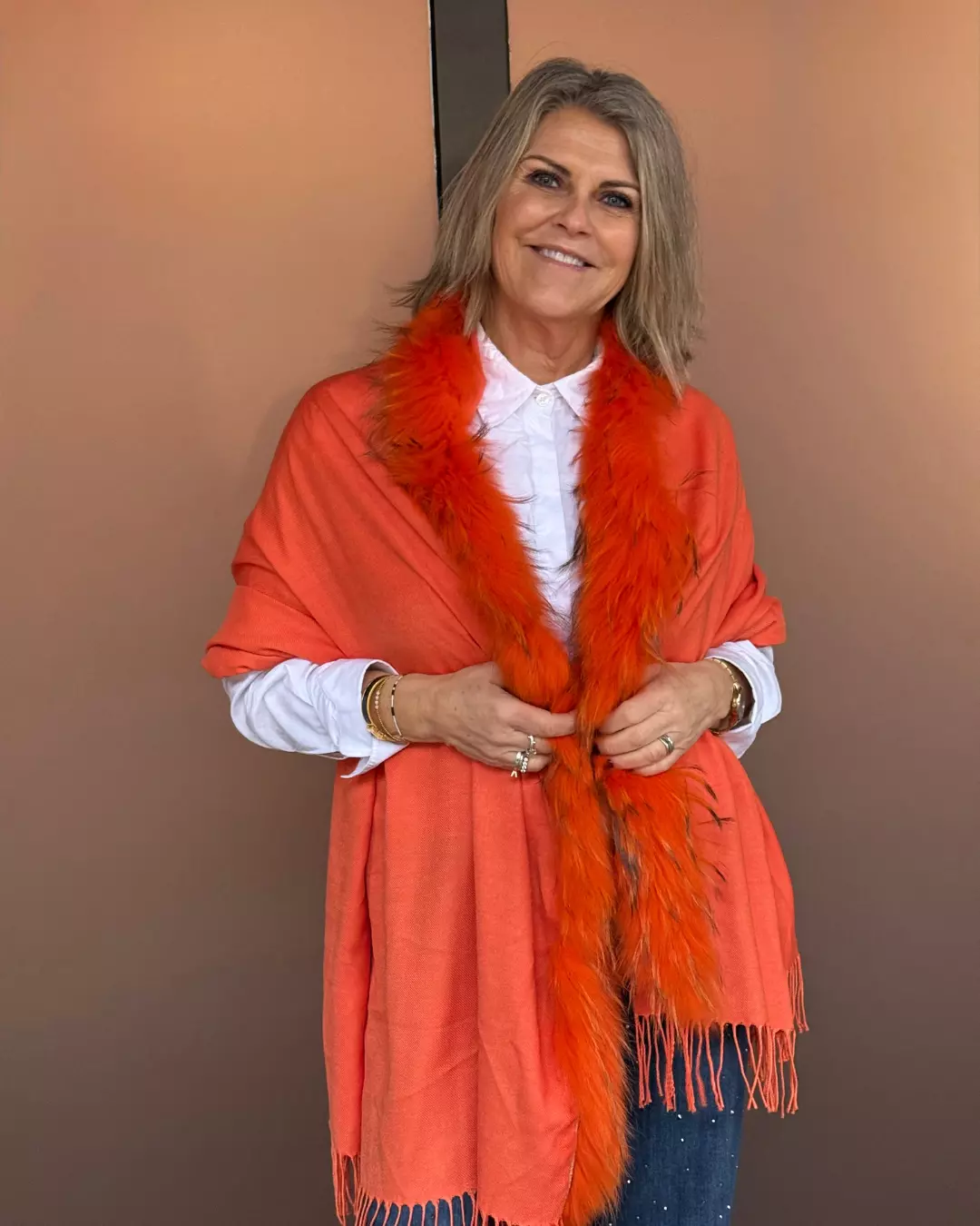 Møller Sjal m/pels - Orange