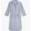 Belted Relaxed Midi Shirt Dress - Navy/White