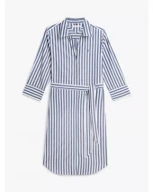 Belted Relaxed Midi Shirt Dress - Navy/White