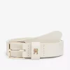 TH Monogram Shiny Leather Belt - Soft Cream