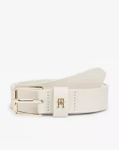 TH Monogram Shiny Leather Belt - Soft Cream