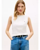 Ribbed Slim Boat Neck Tank Top - Ecru