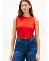 Ribbed Slim Boat Neck Tank Top - Fireworks