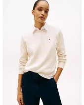 Cable Knit Crew Neck Jumper - Ivory