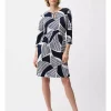 Knee-length Shift Dress - Navy/Vanilla/Beige