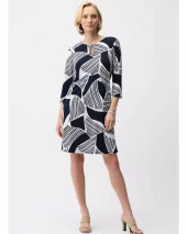 Knee-length Shift Dress - Navy/Vanilla/Beige