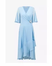V-neck Wrap Midi Dress - Sky Blue