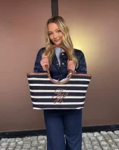 TH Summer tote stripe - blå/cognac