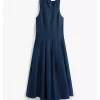 Linen Blend Midi Dress - Dark Night Navy