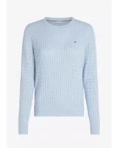 Cable Knit Crew Neck jumper-Breezy blue
