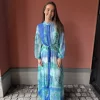 Woven Printed Long Dress - Green/Blue