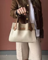 Cowhide Satchel - Cognac/Beige