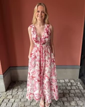 Woven Long Dress - Pink/White