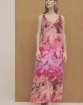 Minic long strap dress - Coral