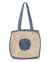 Raffia Flower Bag  - Washed Blue
