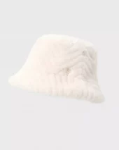 Chevron Faux Fur Bucket Hat - Cream