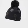 Polka Dot Pom Pom Hat - Black