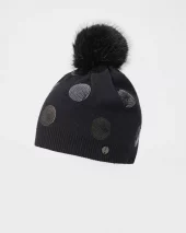 Polka Dot Pom Pom Hat - Black
