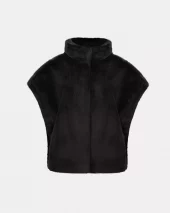 Faux Fur Funnel-Neck Boxy Vest - Black