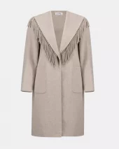 Wool Blend Shawl Fringed Coat - Oatmeal