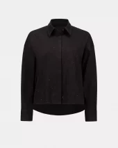Denim Cropped Blouse w/rhinestones - Black