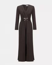 Silky Knit Wide-Leg Jumpsuit - Mocha