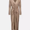 Satin Draped V-Neck Dress - Platinum Grey