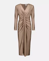 Satin Draped V-Neck Dress - Platinum Grey