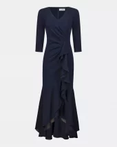Scuba Crepe and Chiffon Gown - Midnight Blue