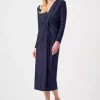 Satin Draped V-Neck Dress - Midnight Blue