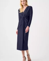Satin Draped V-Neck Dress - Midnight Blue