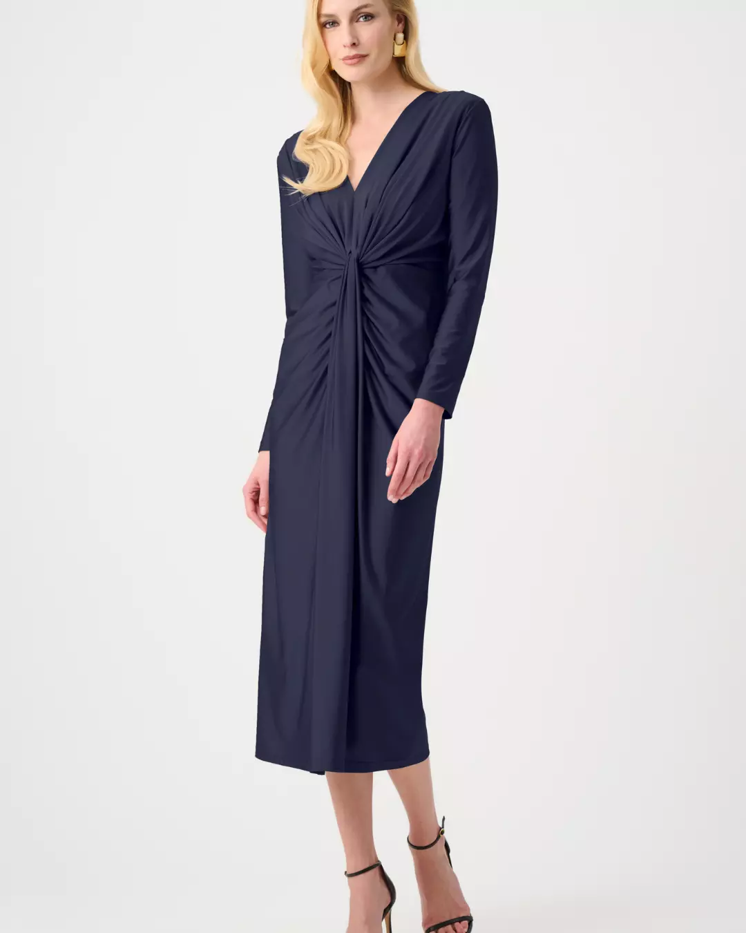 Satin Draped V-Neck Dress - Midnight Blue